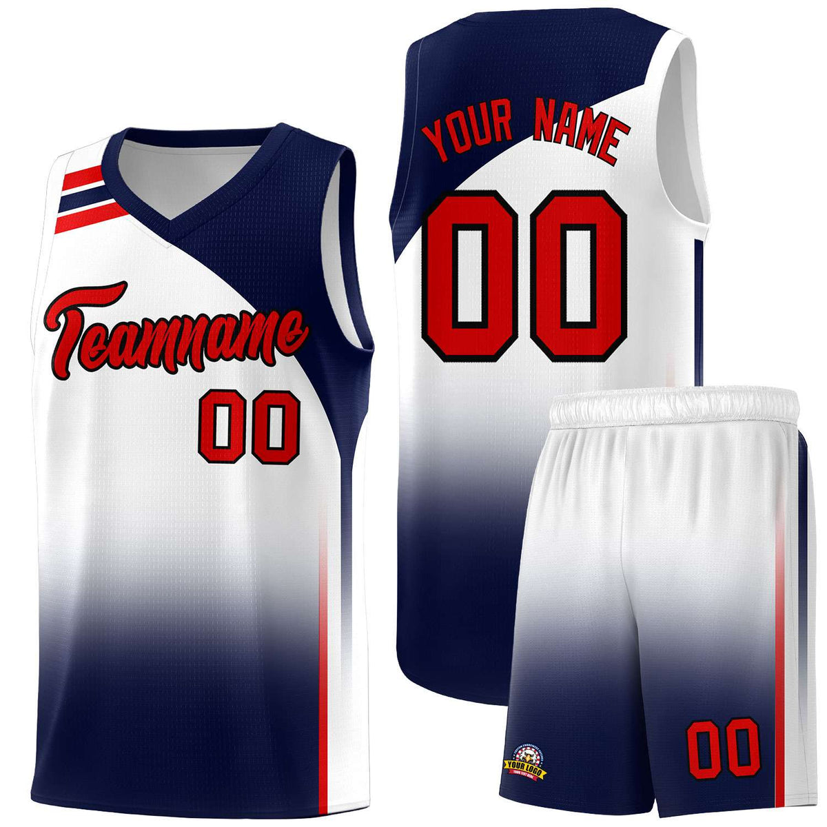 Custom White Navy Gradient Fashion Sets Sports Uniform Basketball Jersey