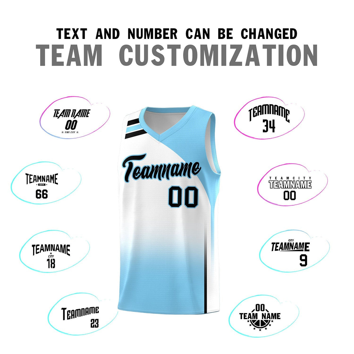 Custom Light Blue White Gradient Fashion Sets Sports Uniform Basketball Jersey