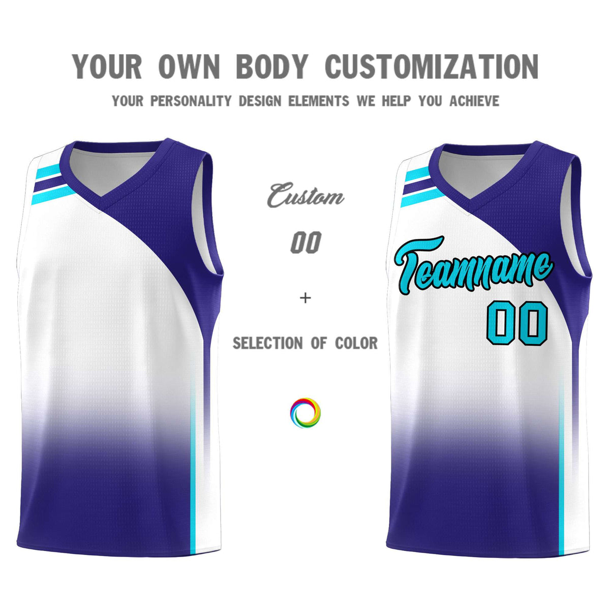 Custom White Royal Gradient Fashion Sets Sports Uniform Basketball Jersey