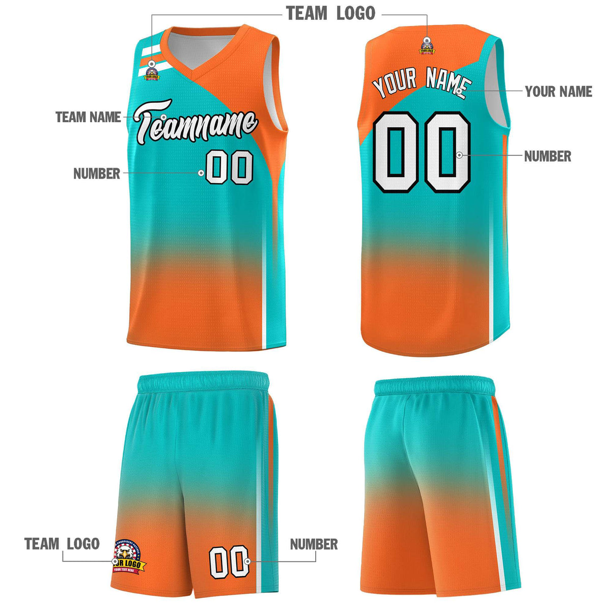 Custom Aqua Orange Gradient Fashion Sets Sports Uniform Basketball Jersey