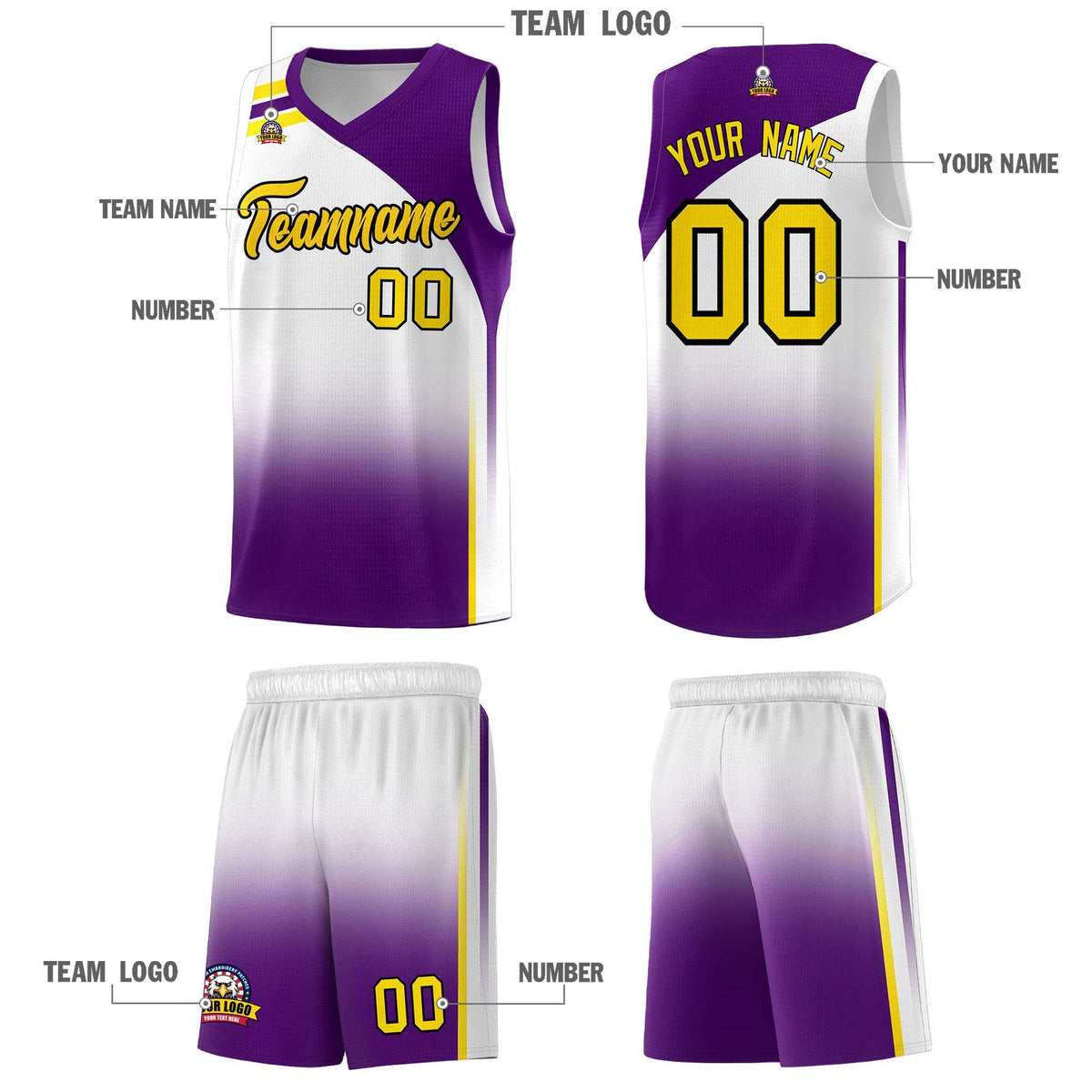 Custom White Purple Gradient Fashion Sets Sports Uniform Basketball Jersey