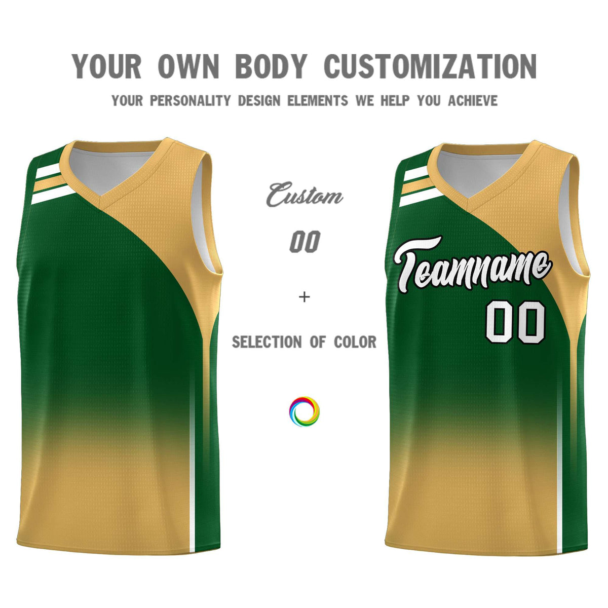 Custom Green Buckskin Brown Gradient Fashion Sets Sports Uniform Basketball Jersey