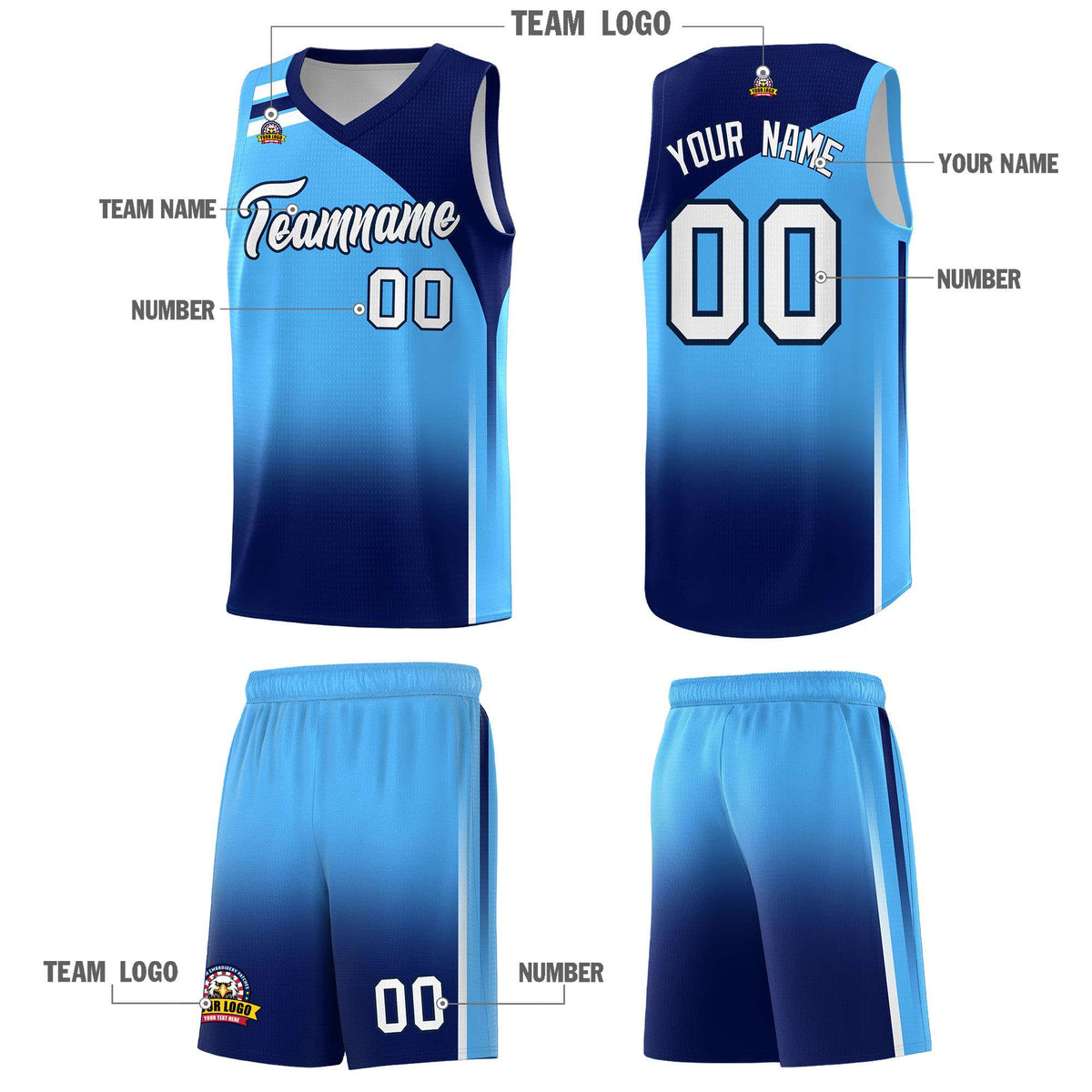 Custom Powder Blue Navy Gradient Fashion Sets Sports Uniform Basketball Jersey