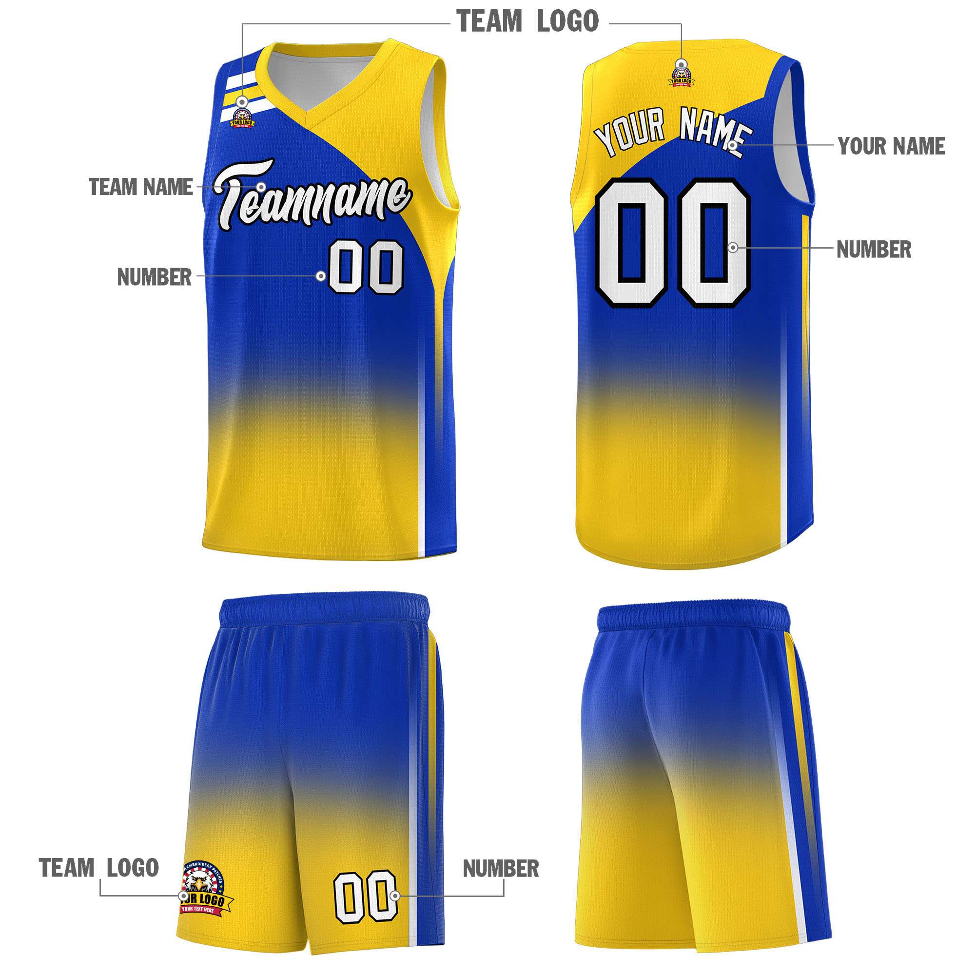 Custom Royal Gold Gradient Fashion Sets Sports Uniform Basketball Jersey