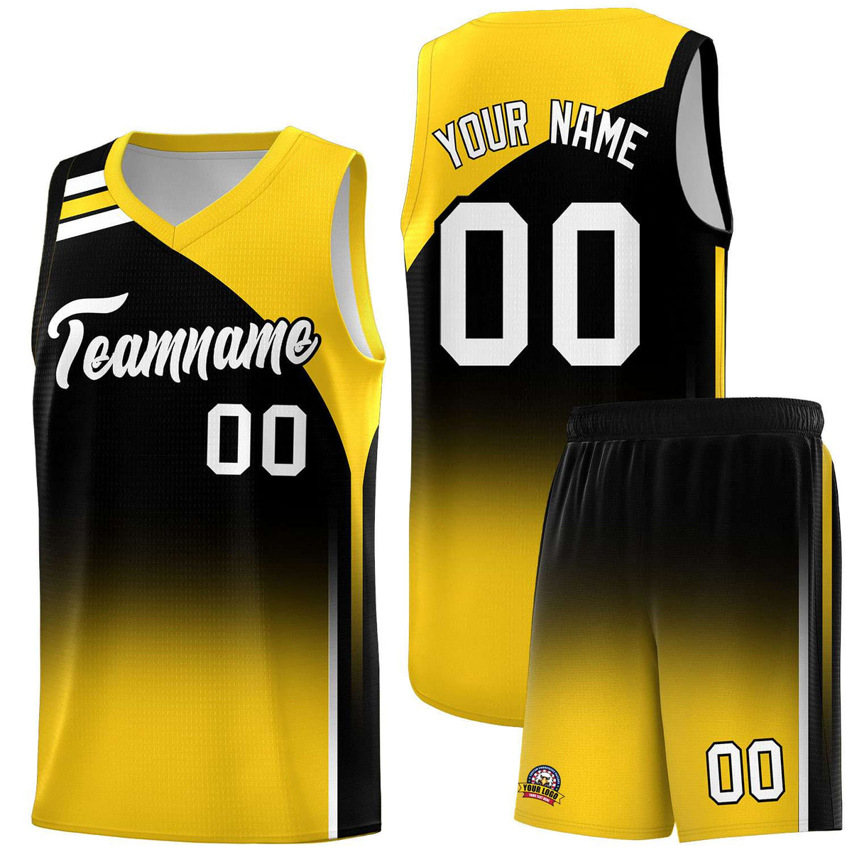 Custom Black Gold Gradient Fashion Sets Sports Uniform Basketball Jersey