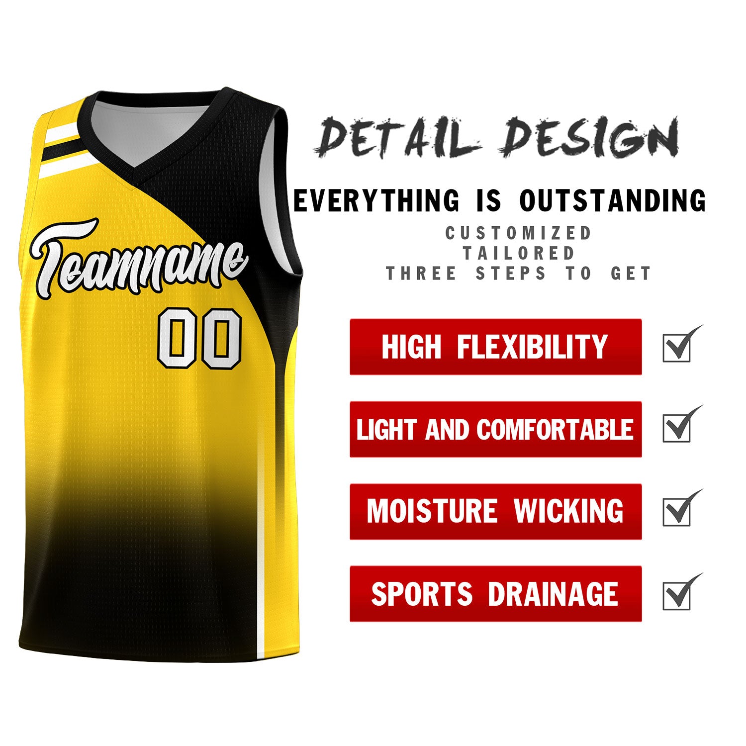 Custom Gold Black Gradient Fashion Sets Sports Uniform Basketball Jersey
