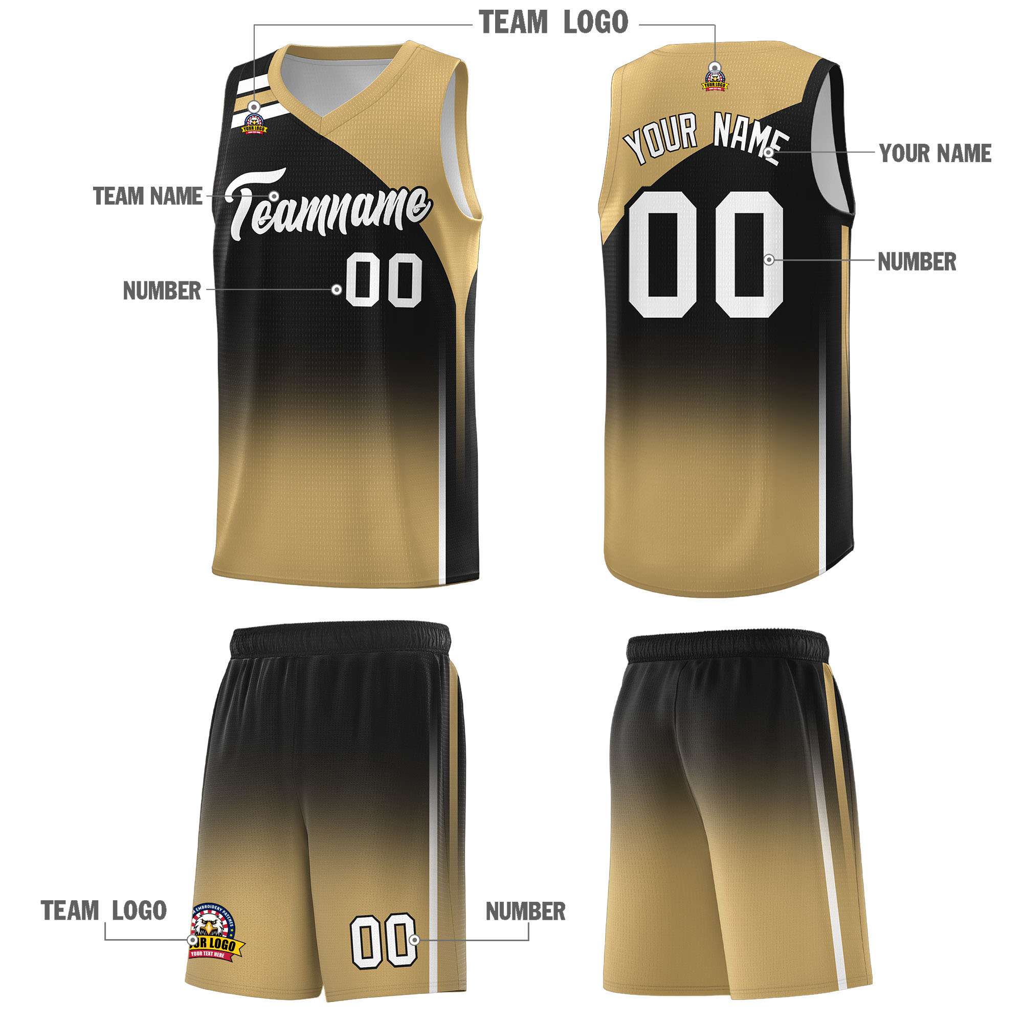 Custom Black Old Gold Gradient Fashion Sets Sports Uniform Basketball Jersey