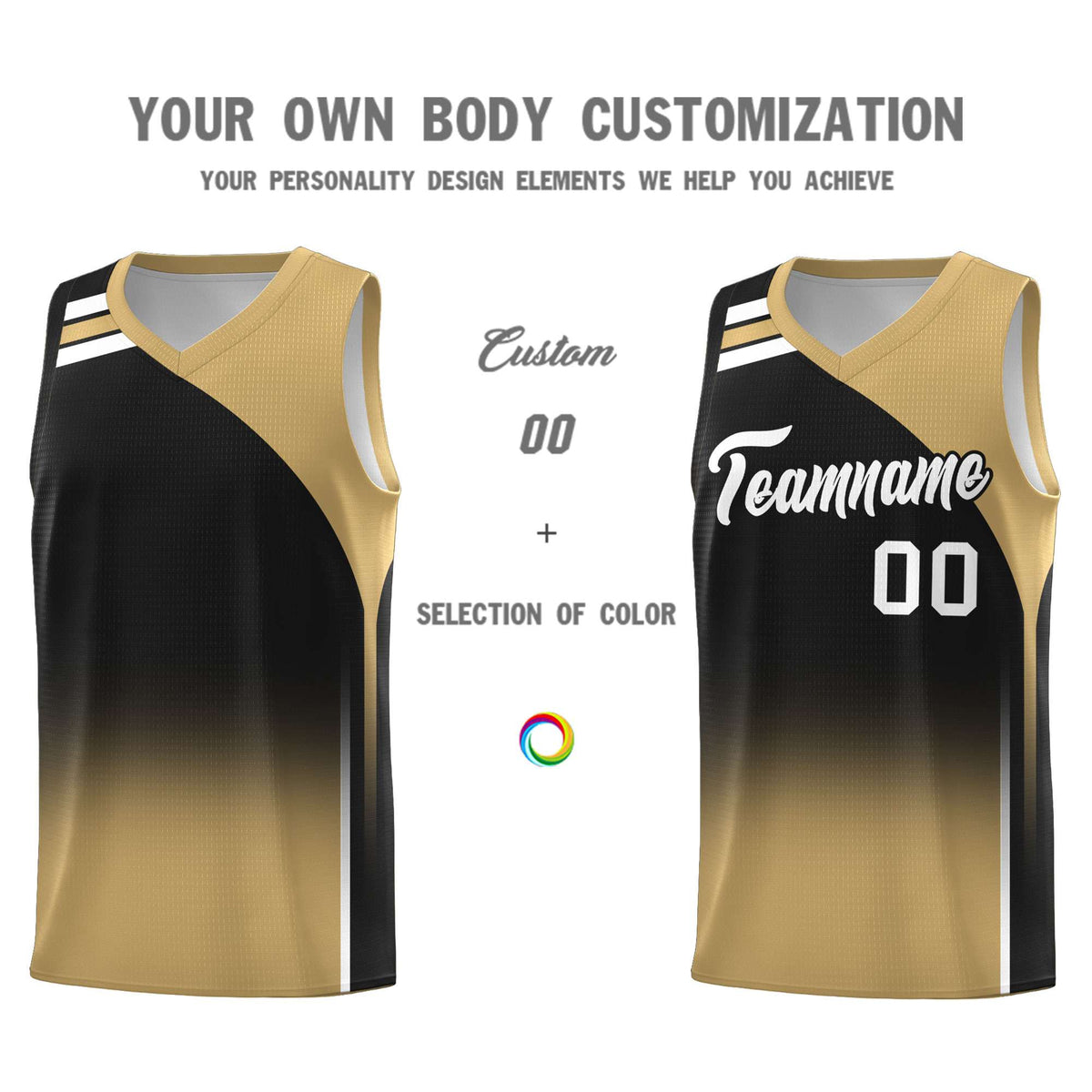 Custom Black Old Gold Gradient Fashion Sets Sports Uniform Basketball Jersey