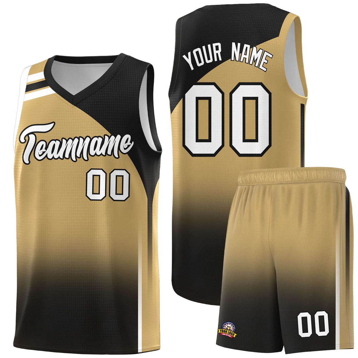 Custom Old Gold Black Gradient Fashion Sets Sports Uniform Basketball Jersey
