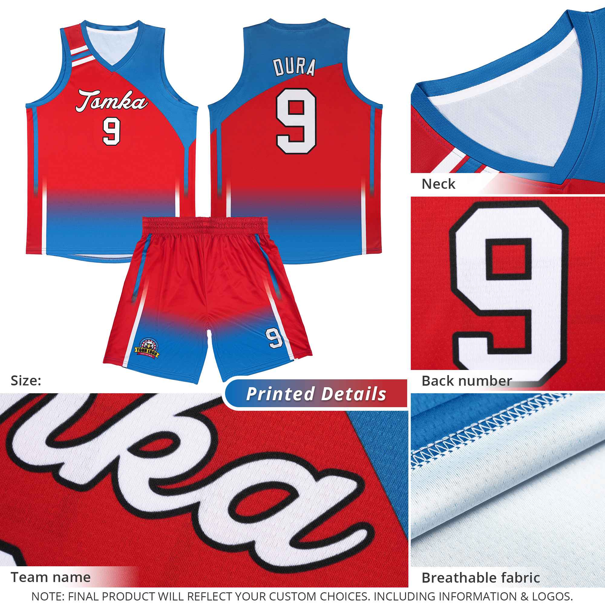 Custom Orange Navy Gradient Fashion Sets Sports Uniform Basketball Jersey