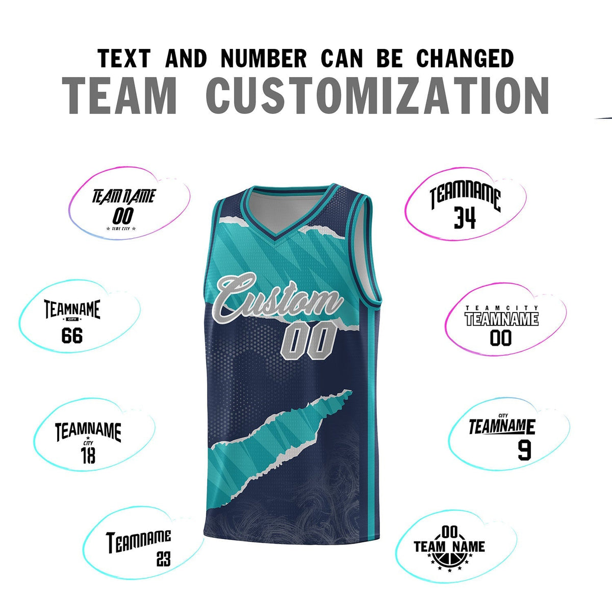 Custom Midnight Blue Aqua-Aqua Tear Graffiti Pattern Sports Uniform Basketball Jersey