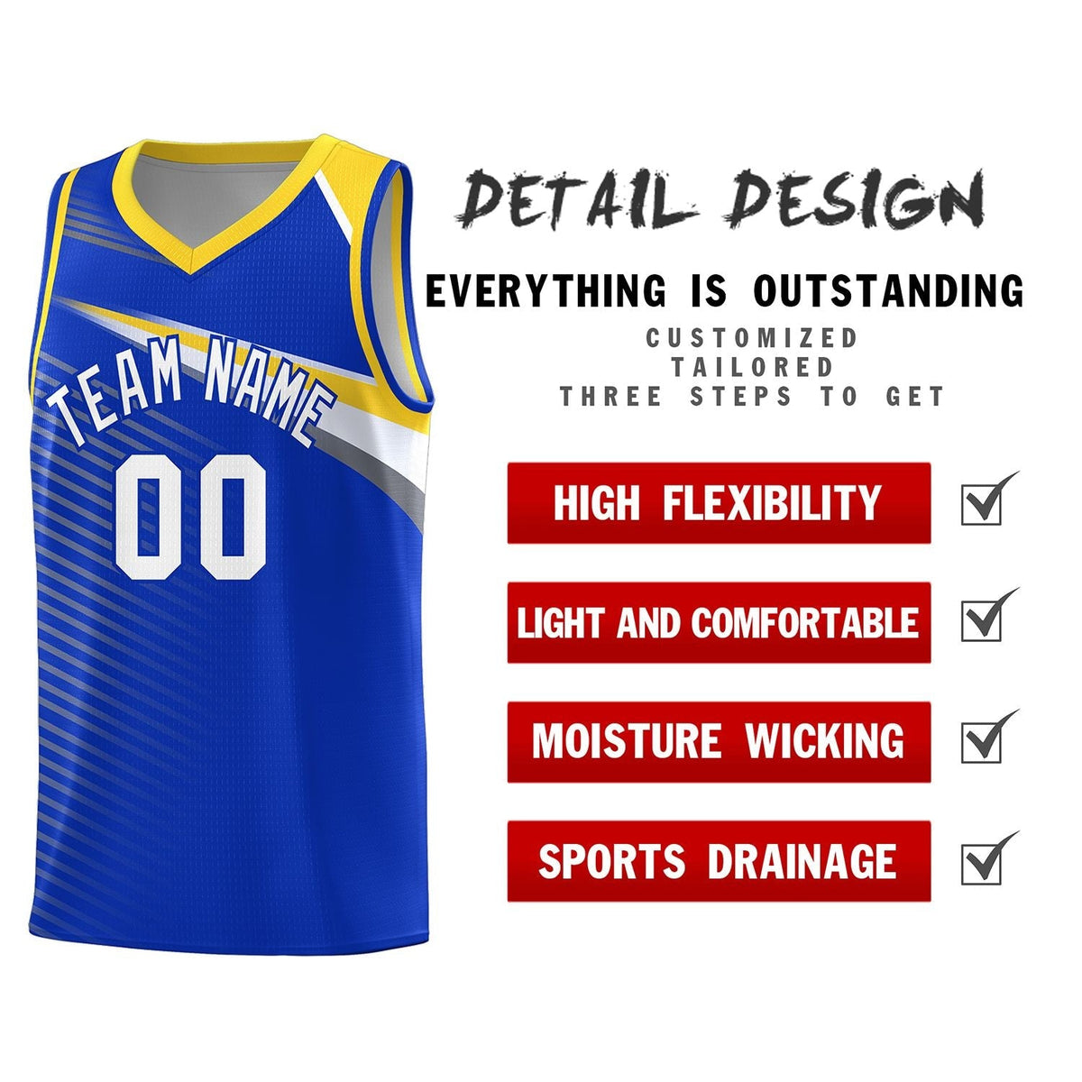 Custom Royal White Chest Color Block Sports Uniform Basketball Jersey