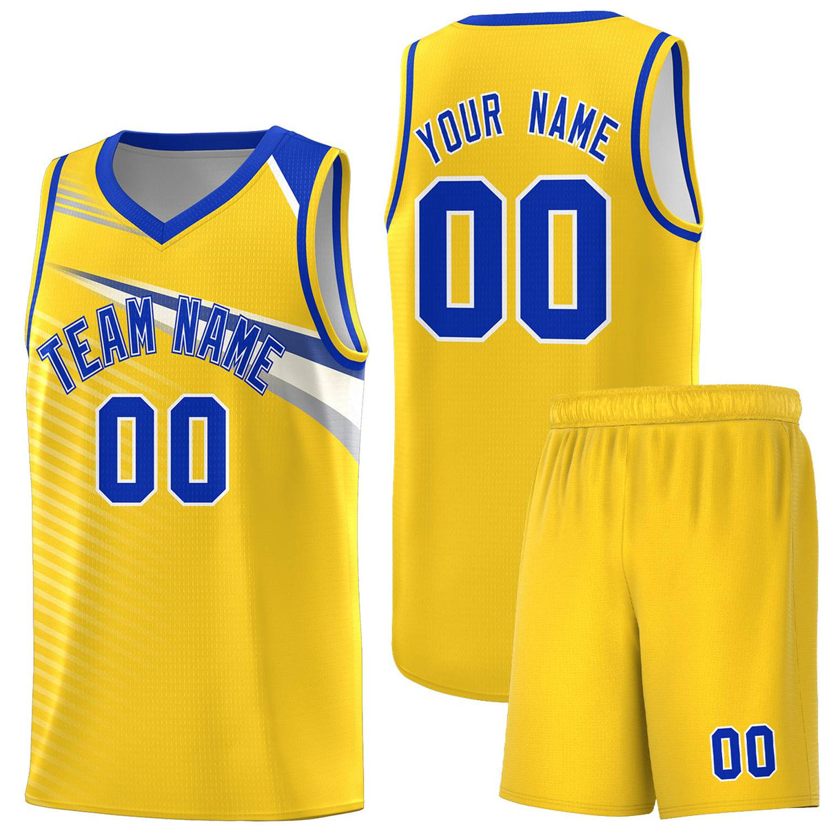 Custom Gold Royal-White Chest Color Block Sports Uniform Basketball Jersey