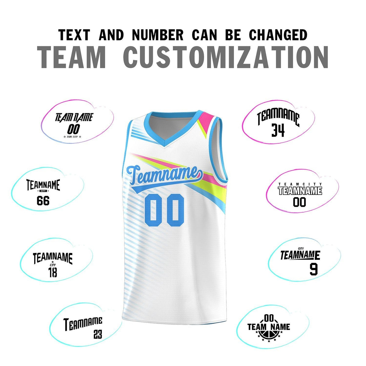 Custom White Powder Blue Chest Color Block Sports Uniform Basketball Jersey