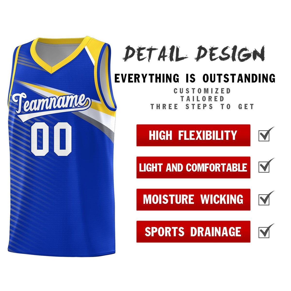 Custom Royal White Chest Color Block Sports Uniform Basketball Jersey