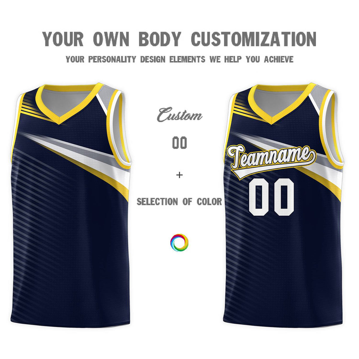Custom Navy White Chest Color Block Sports Uniform Basketball Jersey