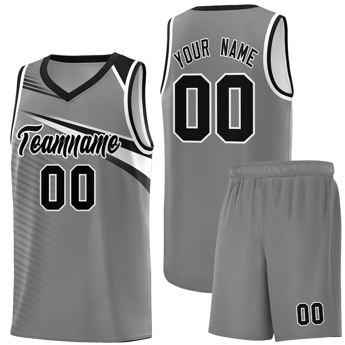 Custom Dark Gray Black-White Chest Color Block Sports Uniform Basketball Jersey
