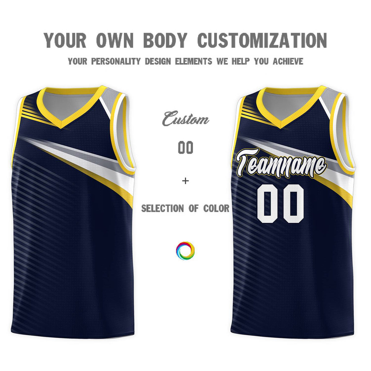 Custom Navy White Chest Color Block Sports Uniform Basketball Jersey