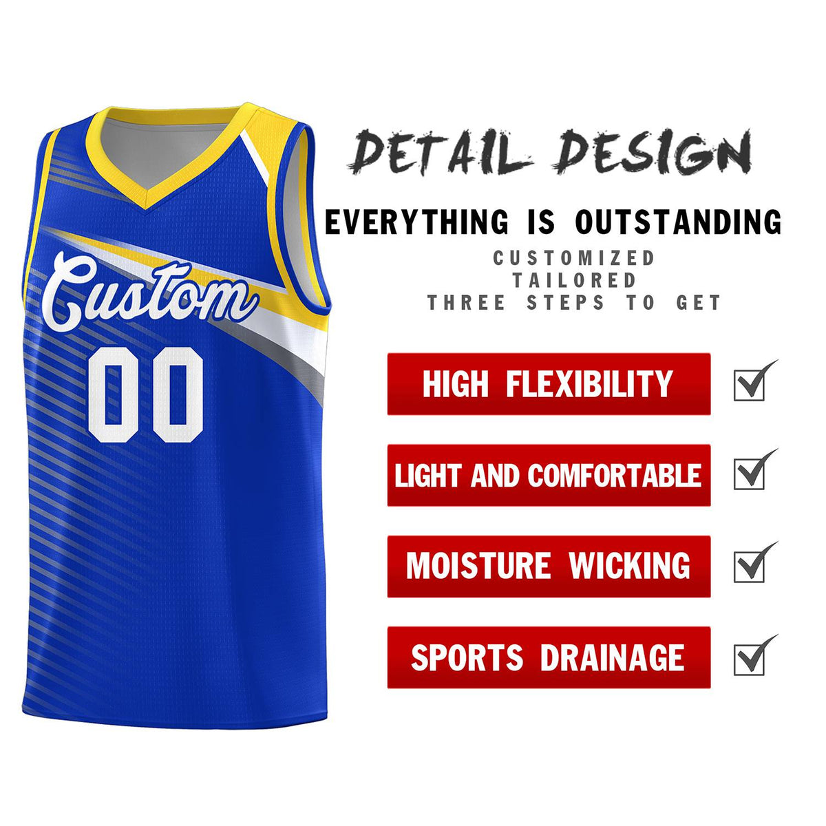 Custom Royal White Chest Color Block Sports Uniform Basketball Jersey