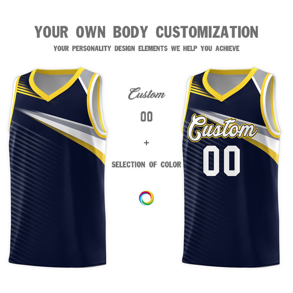 Custom Navy White Chest Color Block Sports Uniform Basketball Jersey
