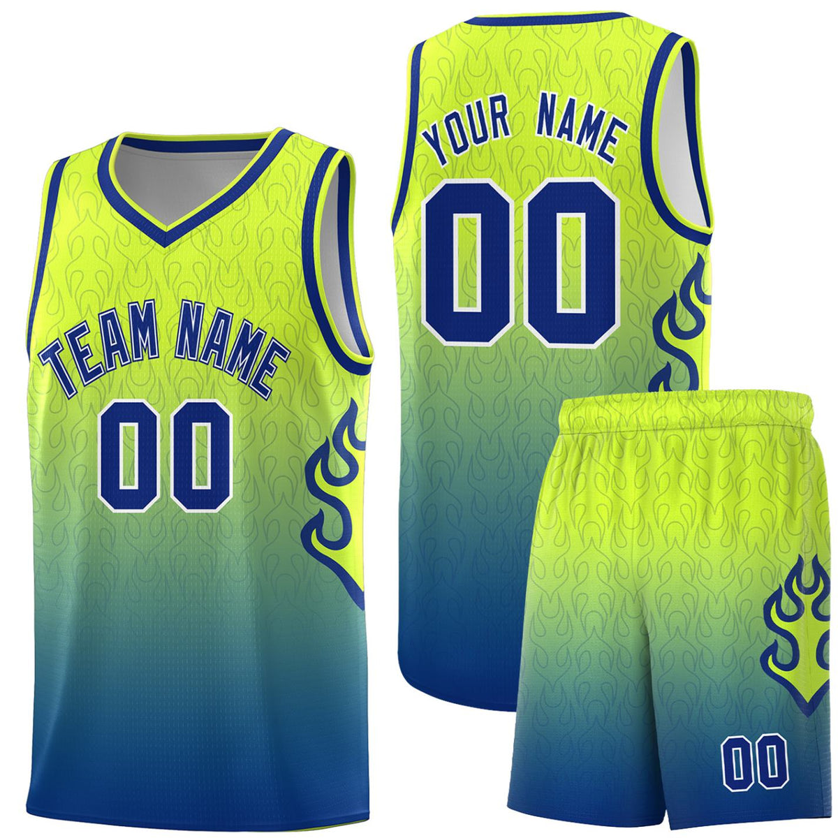 Custom Neon Green Navy-White Side Two-Tone Classic Sports Uniform Basketball Jersey |KXKSHOP