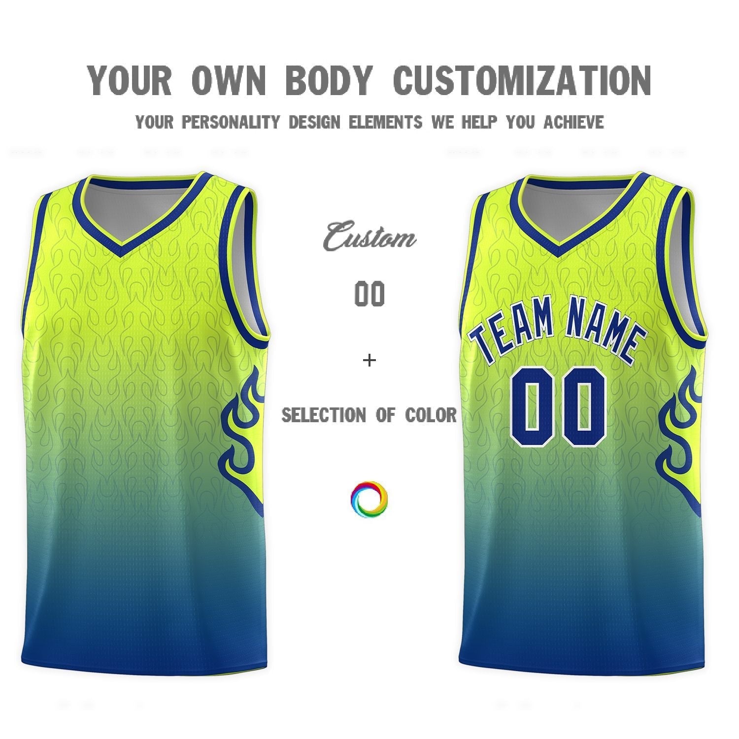 Custom Neon Green Navy-White Side Two-Tone Classic Sports Uniform Basketball Jersey |KXKSHOP