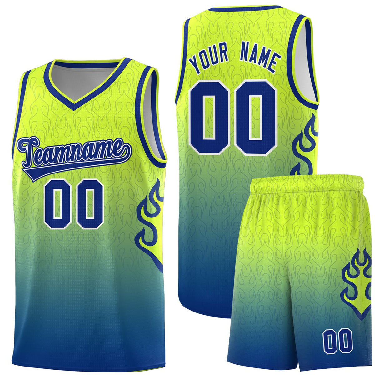 Custom Neon Green Navy-White Side Two-Tone Classic Sports Uniform Basketball Jersey |KXKSHOP