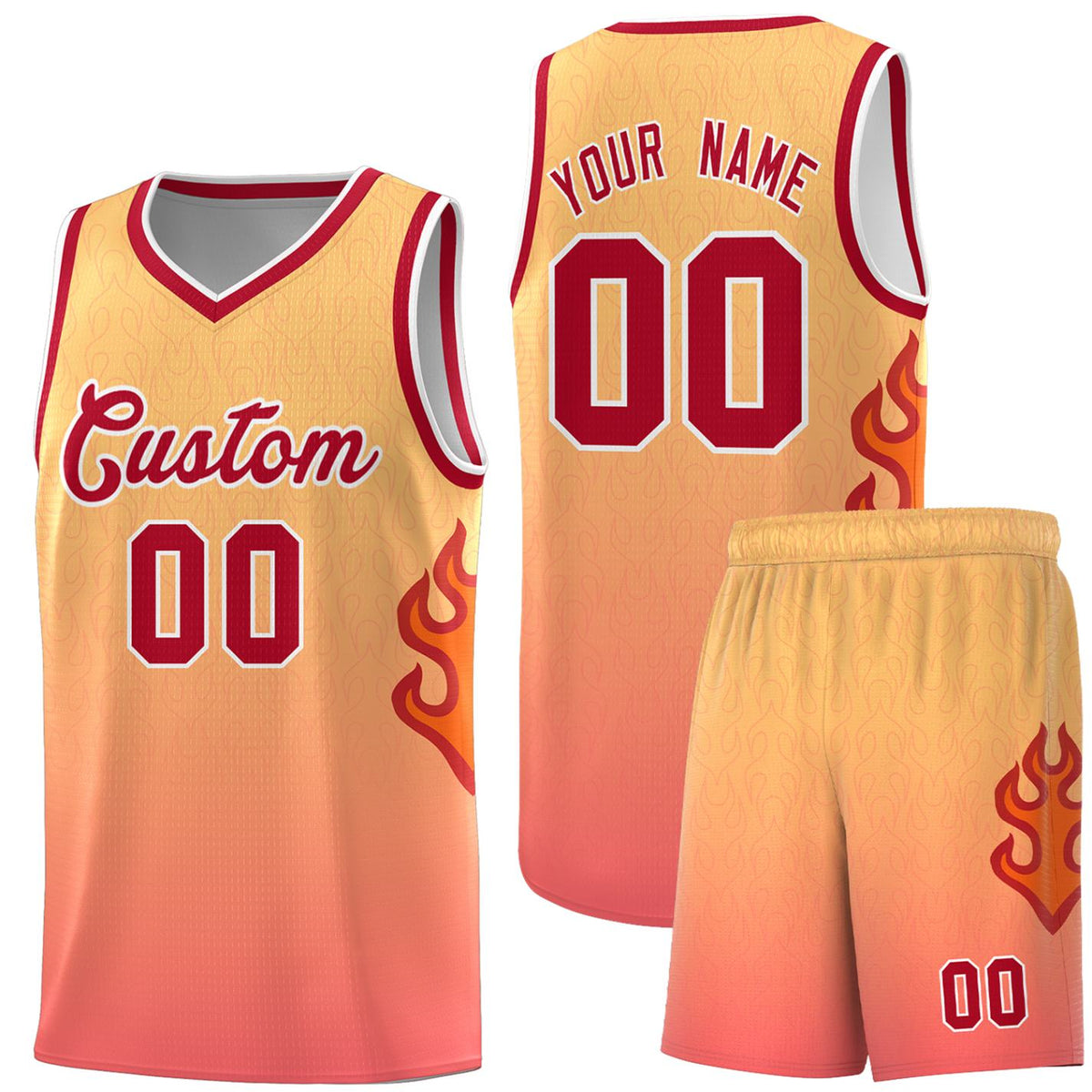 Custom Yellow Orange-Red Flame Gradient Fashion Sports Uniform Basketball Jersey |KXKSHOP