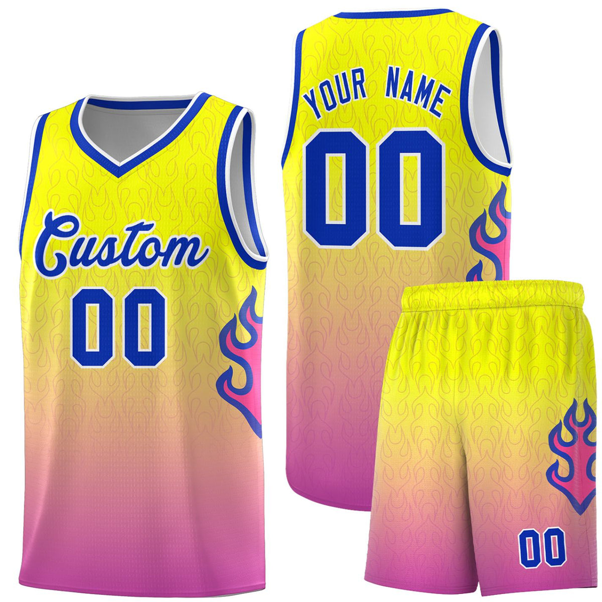 Custom Orange Pink-Royal Flame Gradient Fashion Sports Uniform Basketball Jersey |KXKSHOP