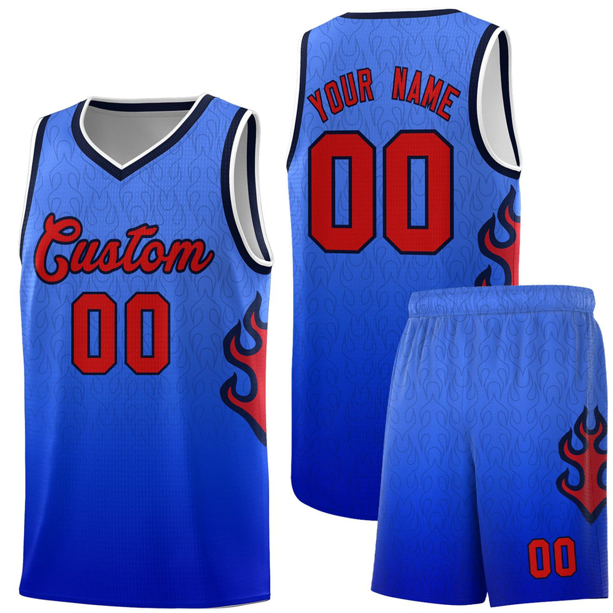 Custom Royal Navy-White Flame Gradient Fashion Sports Uniform Basketball Jersey |KXKSHOP
