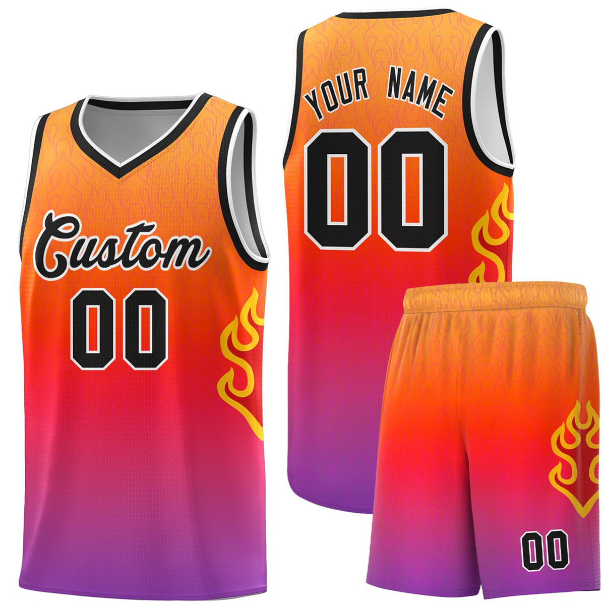 Custom Orange Red-Black Flame Gradient Fashion Sports Uniform Basketball Jersey |KXKSHOP
