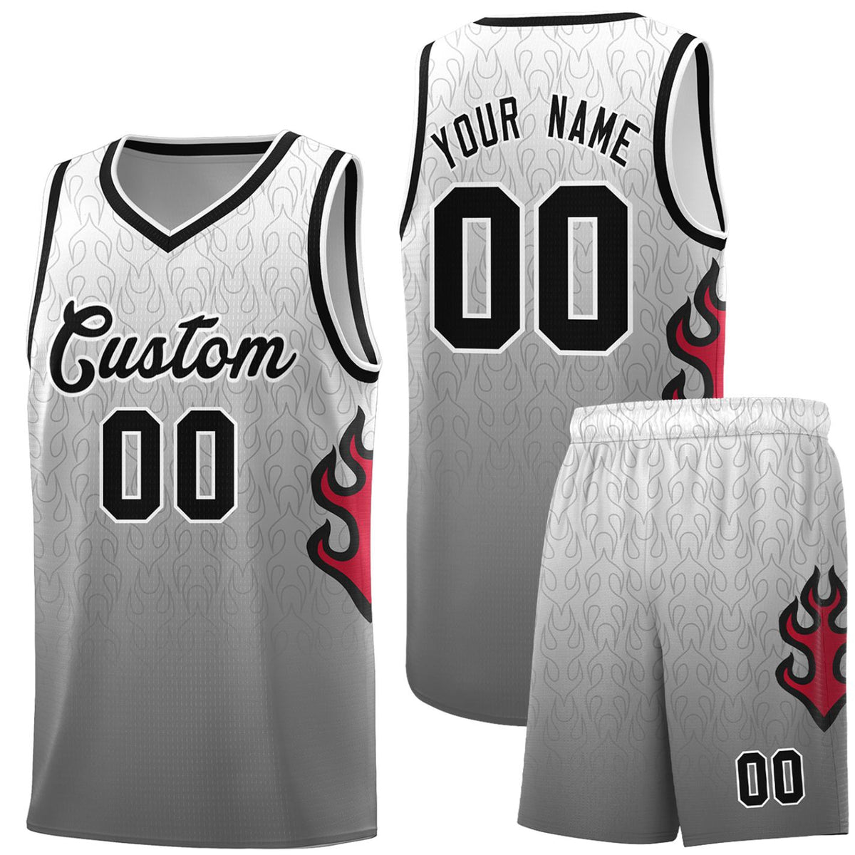 Custom White Dark Gray-Black Flame Gradient Fashion Sports Uniform Basketball Jersey |KXKSHOP