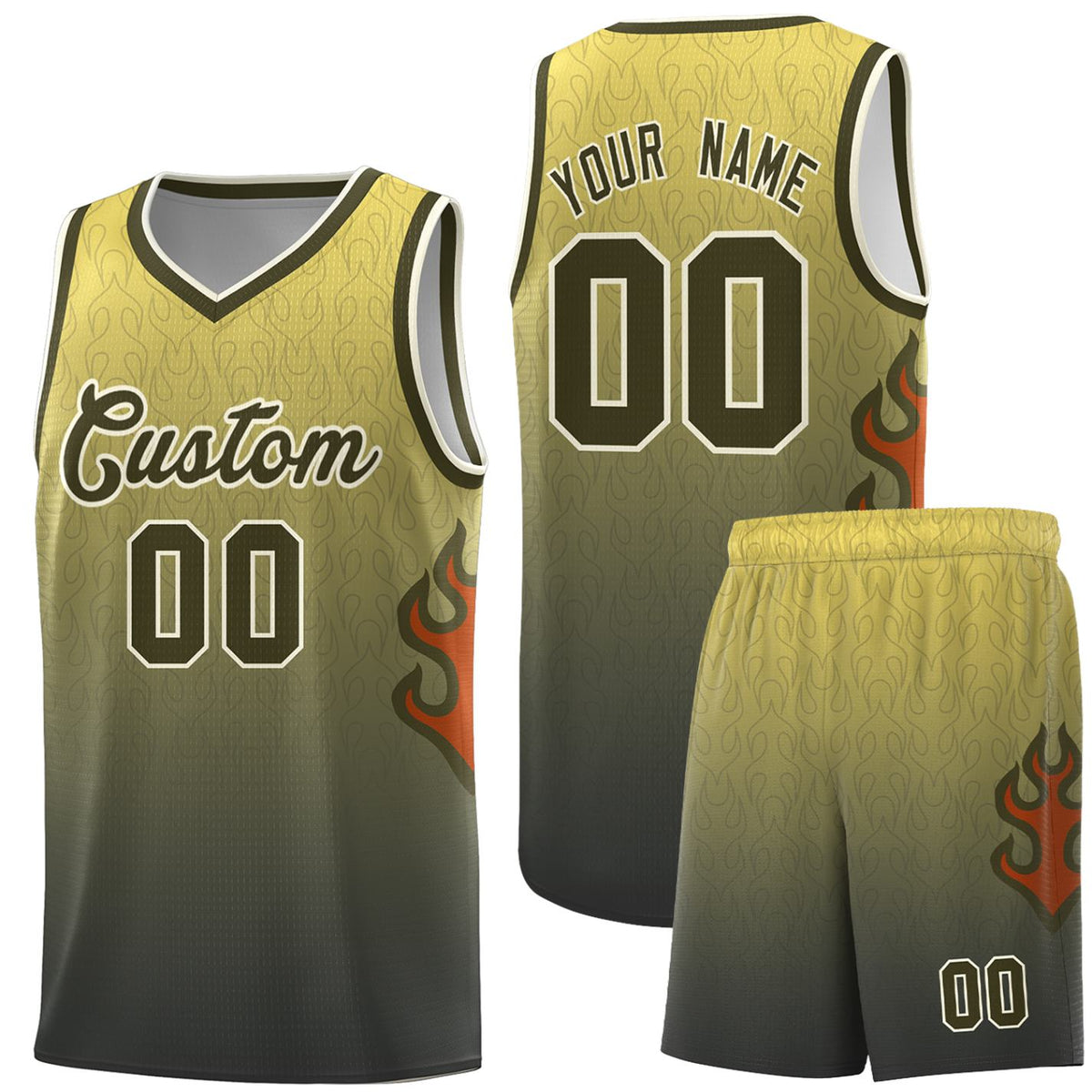 Custom Yellow Olive-Cream Flame Gradient Fashion Sports Uniform Basketball Jersey |KXKSHOP