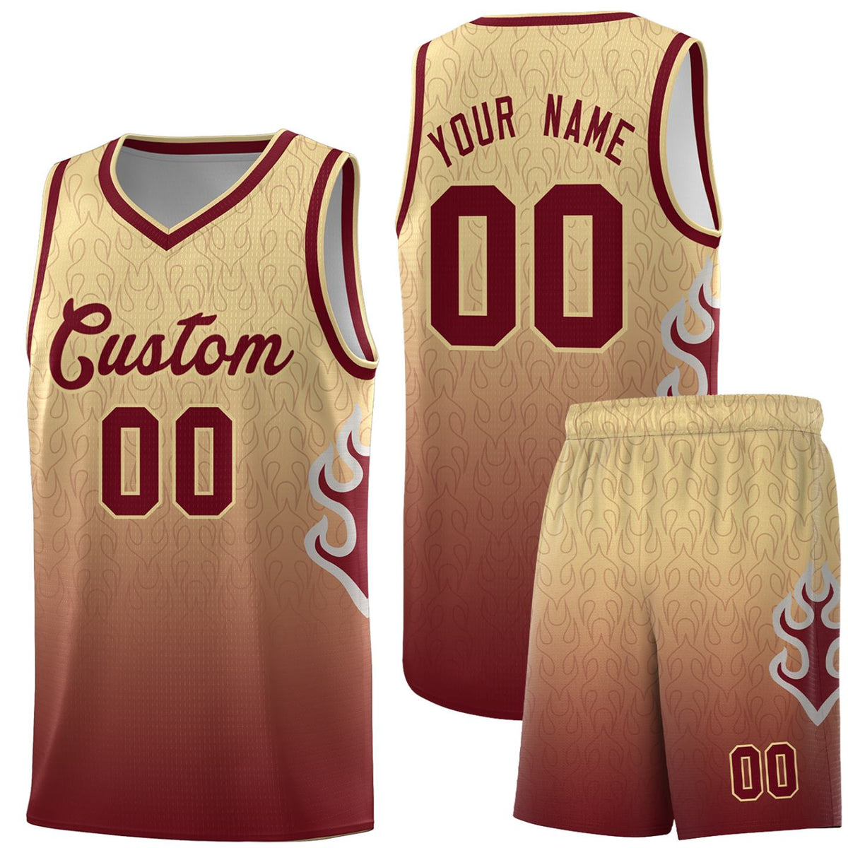 Custom Khaki Crimson-Khaki Flame Gradient Fashion Sports Uniform Basketball Jersey |KXKSHOP