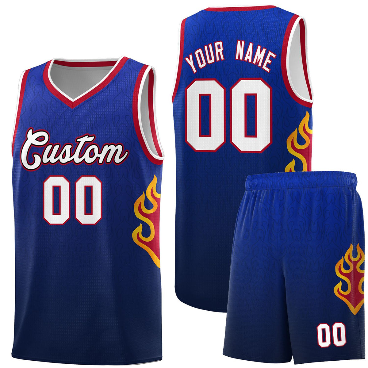 Custom Royal Navy-White Flame Gradient Fashion Sports Uniform Basketball Jersey |KXKSHOP