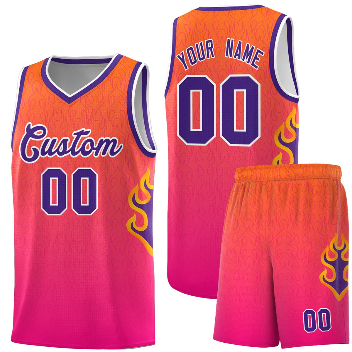 Custom Orange Pink-Purple Flame Gradient Fashion Sports Uniform Basketball Jersey |KXKSHOP
