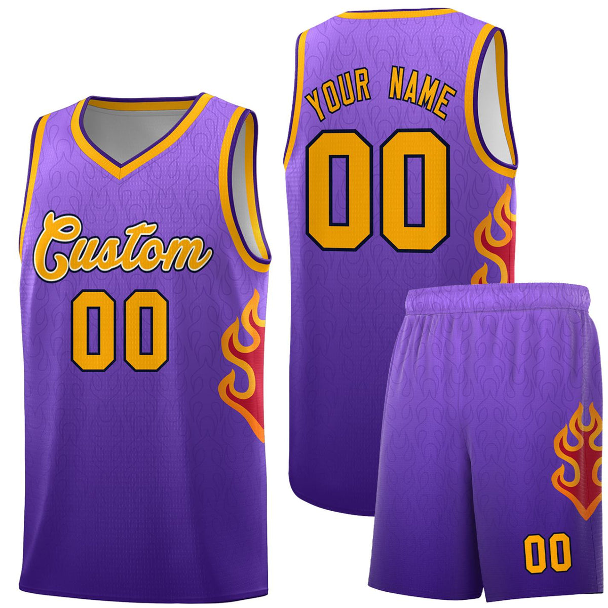 Custom Purple Yellow Flame Gradient Fashion Sports Uniform Basketball Jersey |KXKSHOP