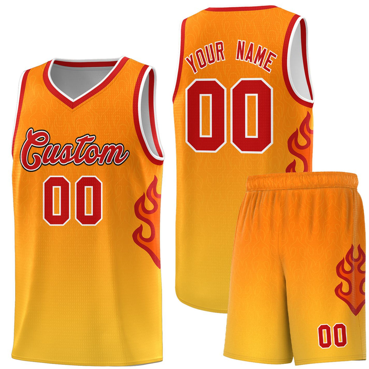 Custom Orange Gold-Red Flame Gradient Fashion Sports Uniform Basketball Jersey |KXKSHOP