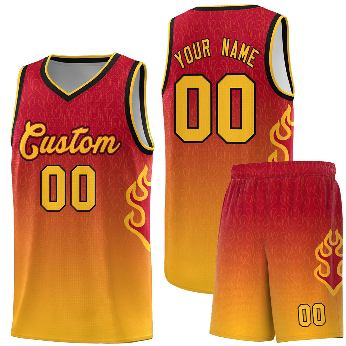 Custom Red Yellow Flame Gradient Fashion Sports Uniform Basketball Jersey |KXKSHOP