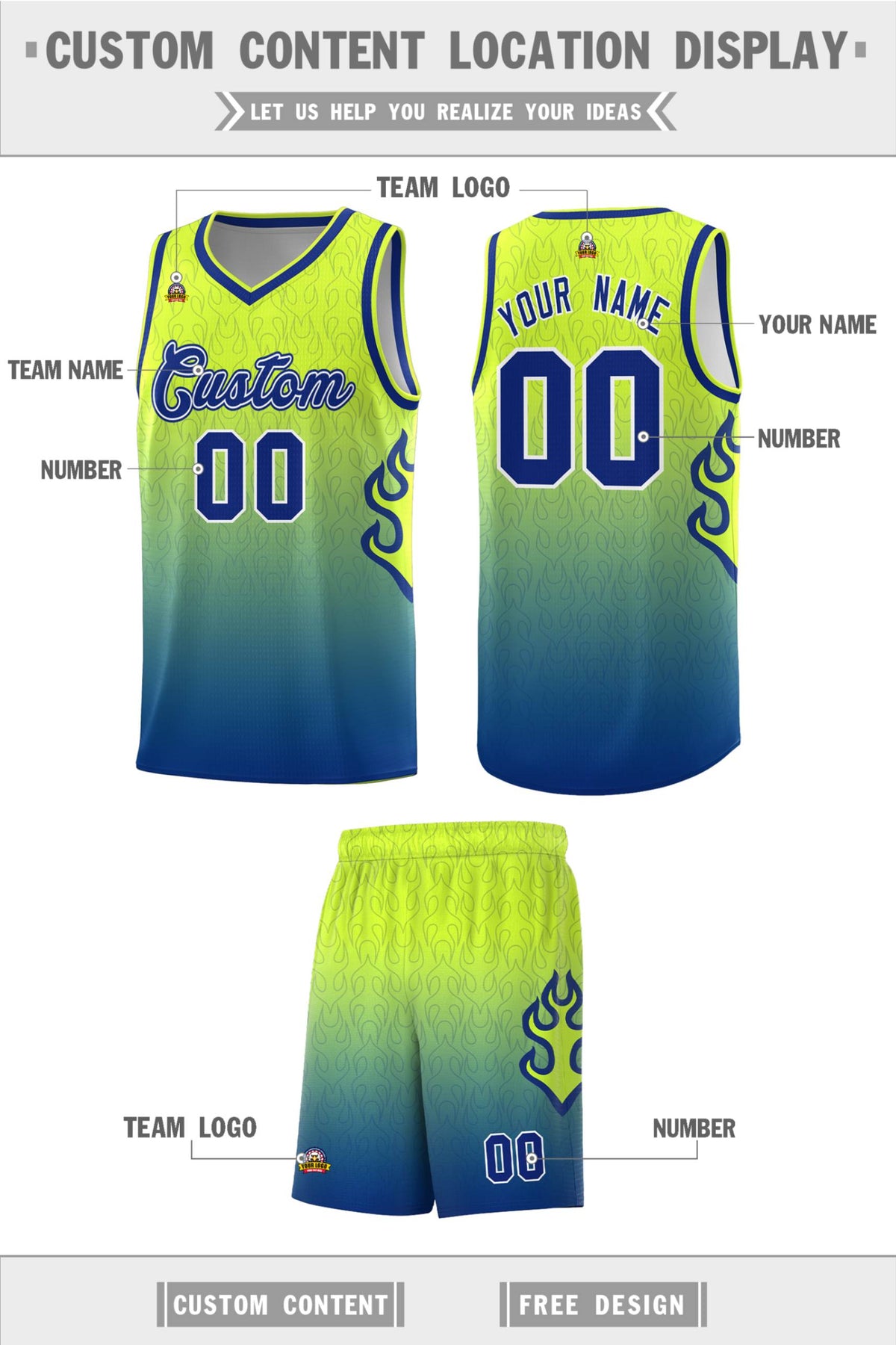Custom Neon Green Navy-White Side Two-Tone Classic Sports Uniform Basketball Jersey |KXKSHOP