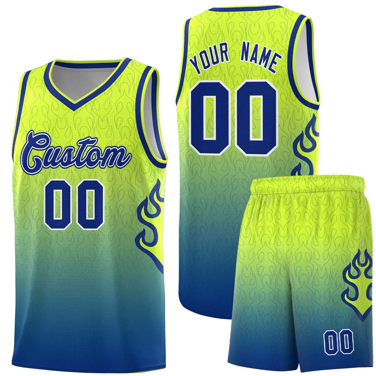 Custom Green Royal Flame Gradient Fashion Sports Uniform Basketball Jersey |KXKSHOP