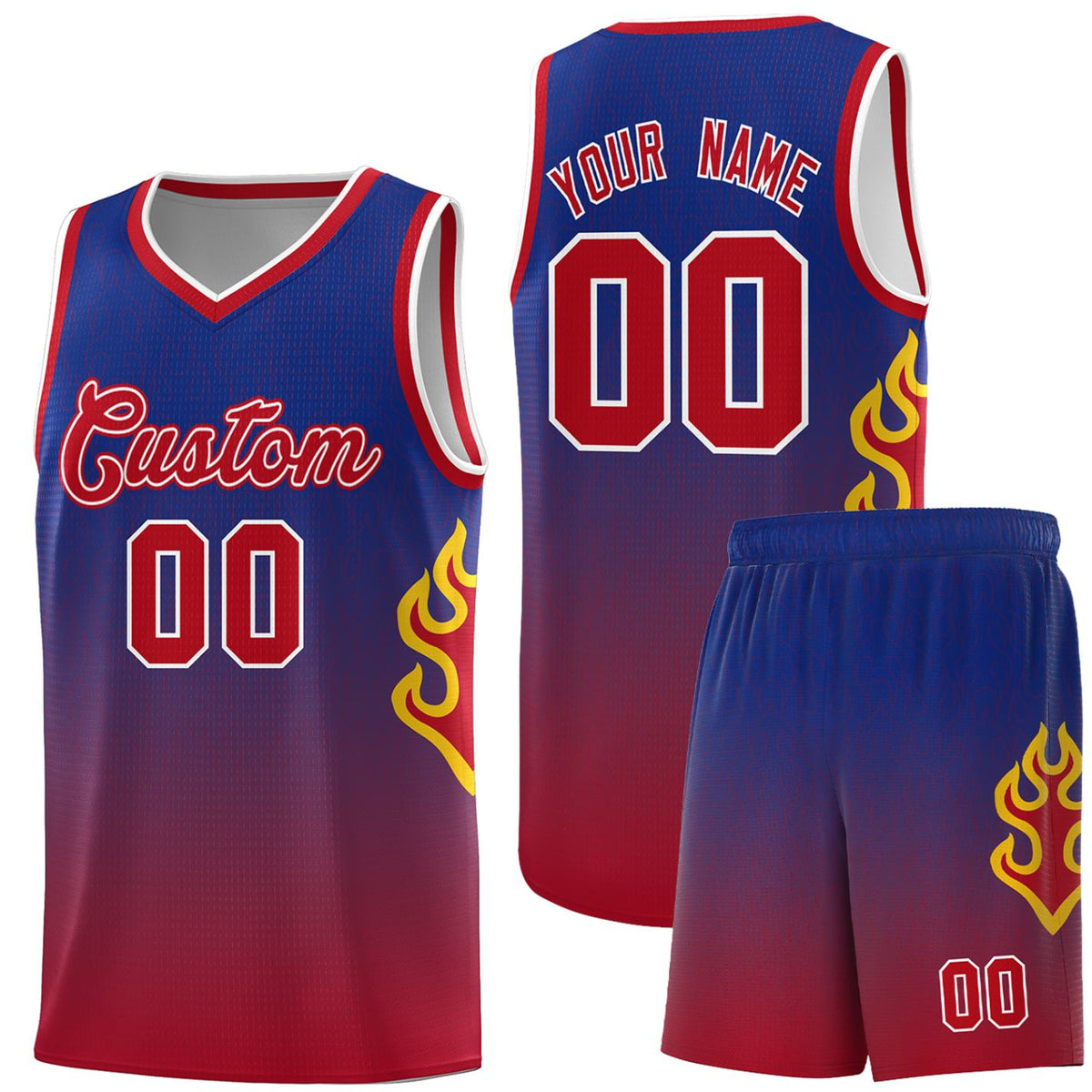 Custom Royal Red-White Flame Gradient Fashion Sports Uniform Basketball Jersey |KXKSHOP