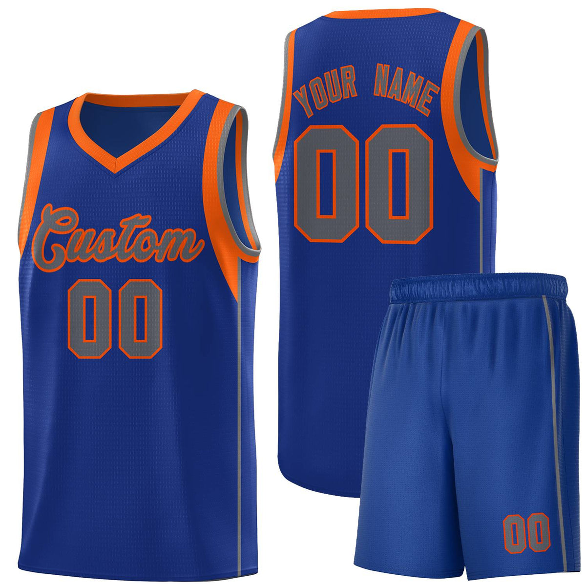 Custom Royal Orange-Gray Sleeve Color Blocking Classic Kits Sports Uniform Basketball Jersey |KXKSHOP