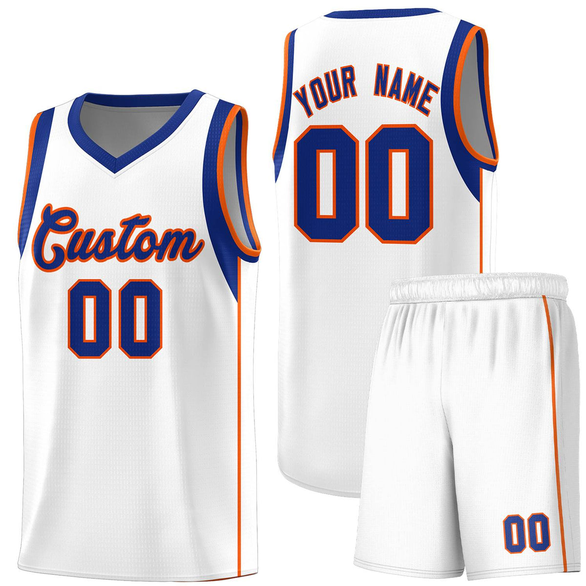 Custom White Royal-Orange Sleeve Color Blocking Classic Kits Sports Uniform Basketball Jersey |KXKSHOP