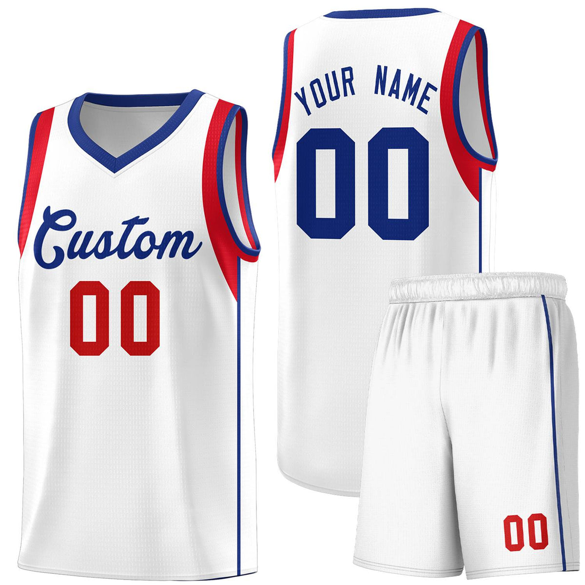 Custom White Royal-Red Sleeve Color Blocking Classic Kits Sports Uniform Basketball Jersey |KXKSHOP