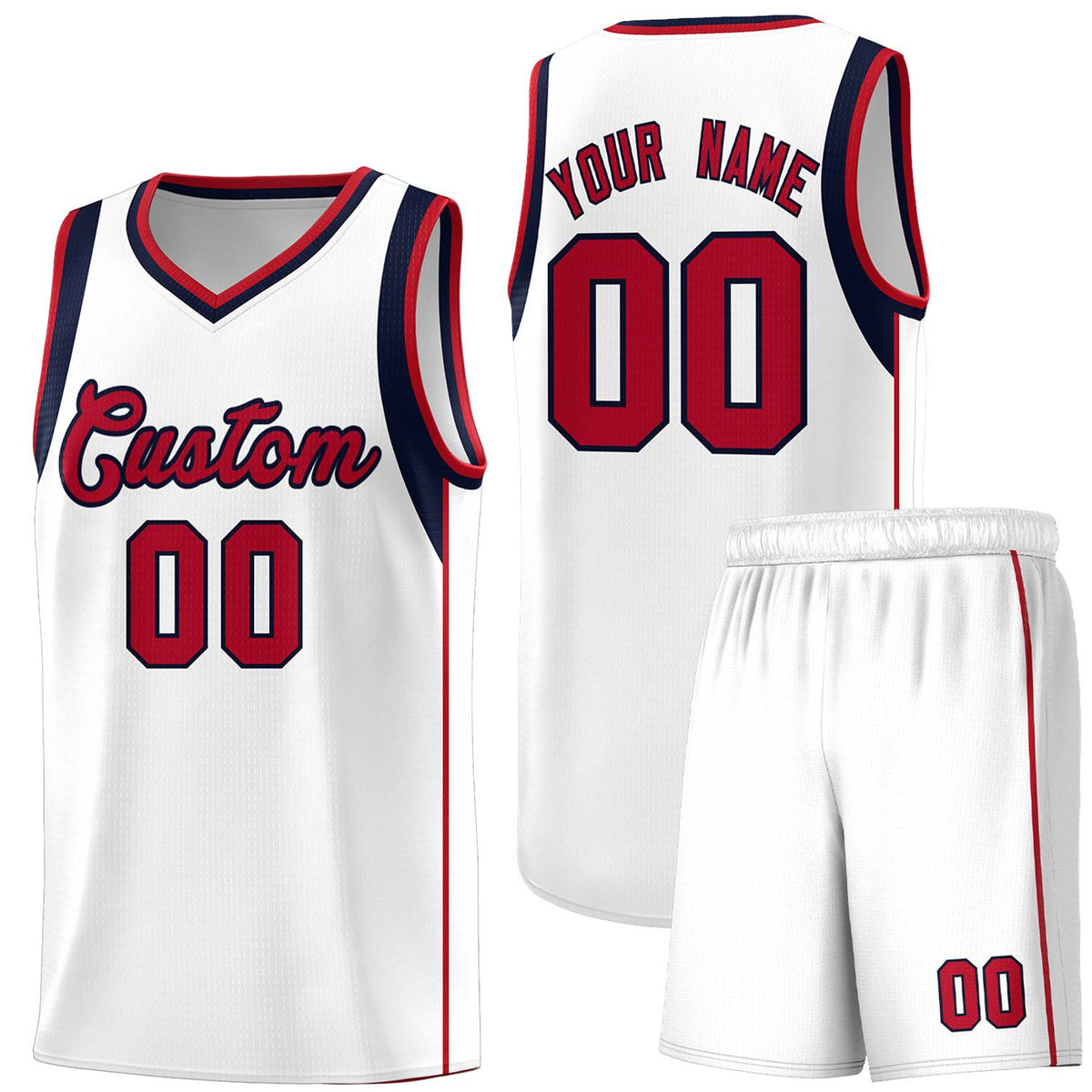Custom White Navy-Red Sleeve Color Blocking Classic Kits Sports Uniform Basketball Jersey |KXKSHOP