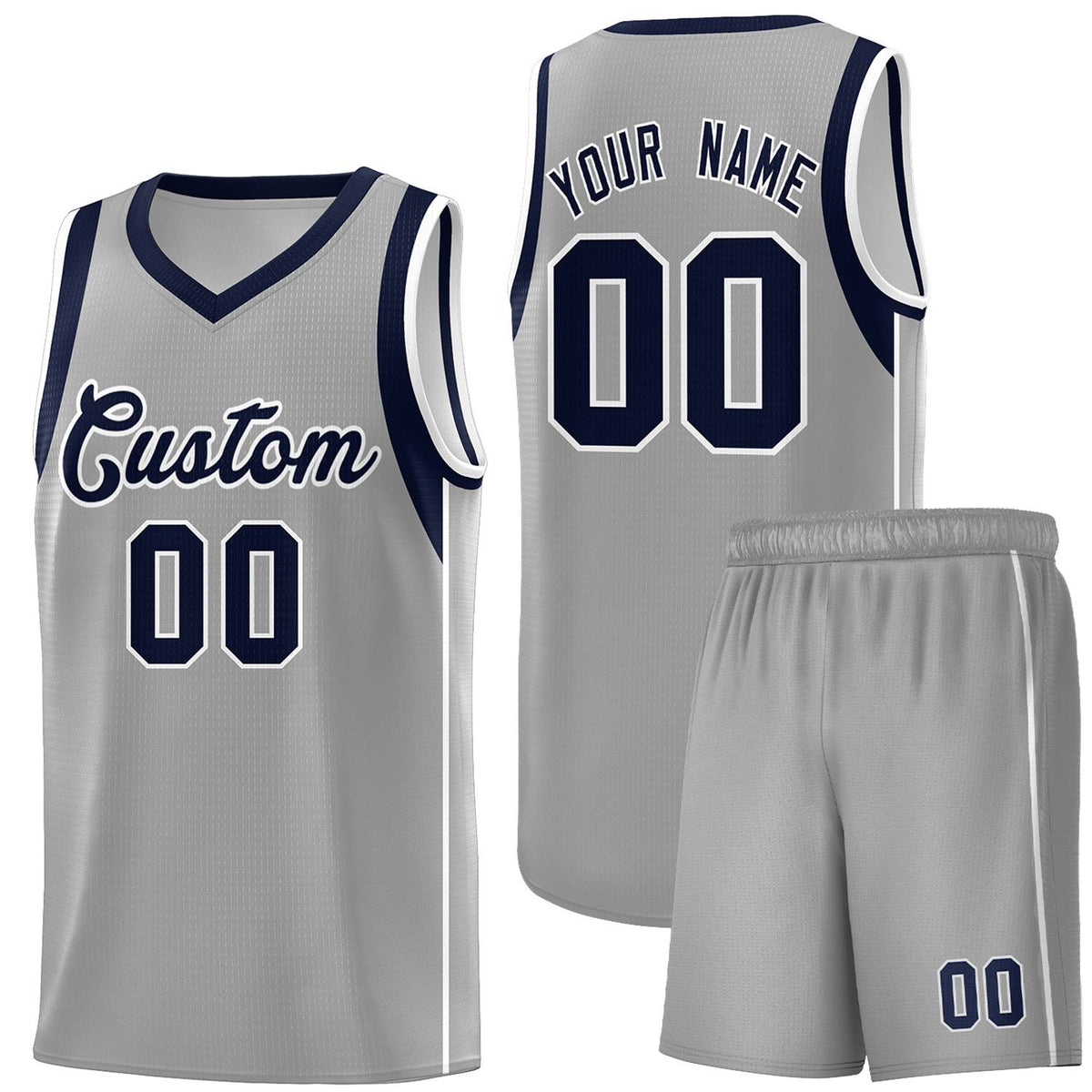 Custom Gray Navy-White Sleeve Color Blocking Classic Kits Sports Uniform Basketball Jersey |KXKSHOP