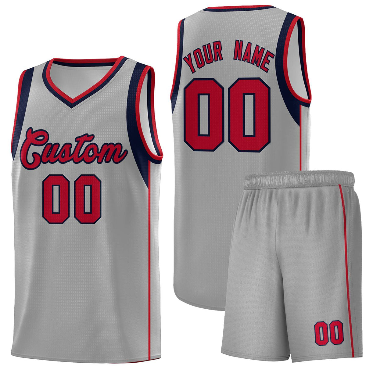 Custom Gray Navy-Red Sleeve Color Blocking Classic Kits Sports Uniform Basketball Jersey |KXKSHOP