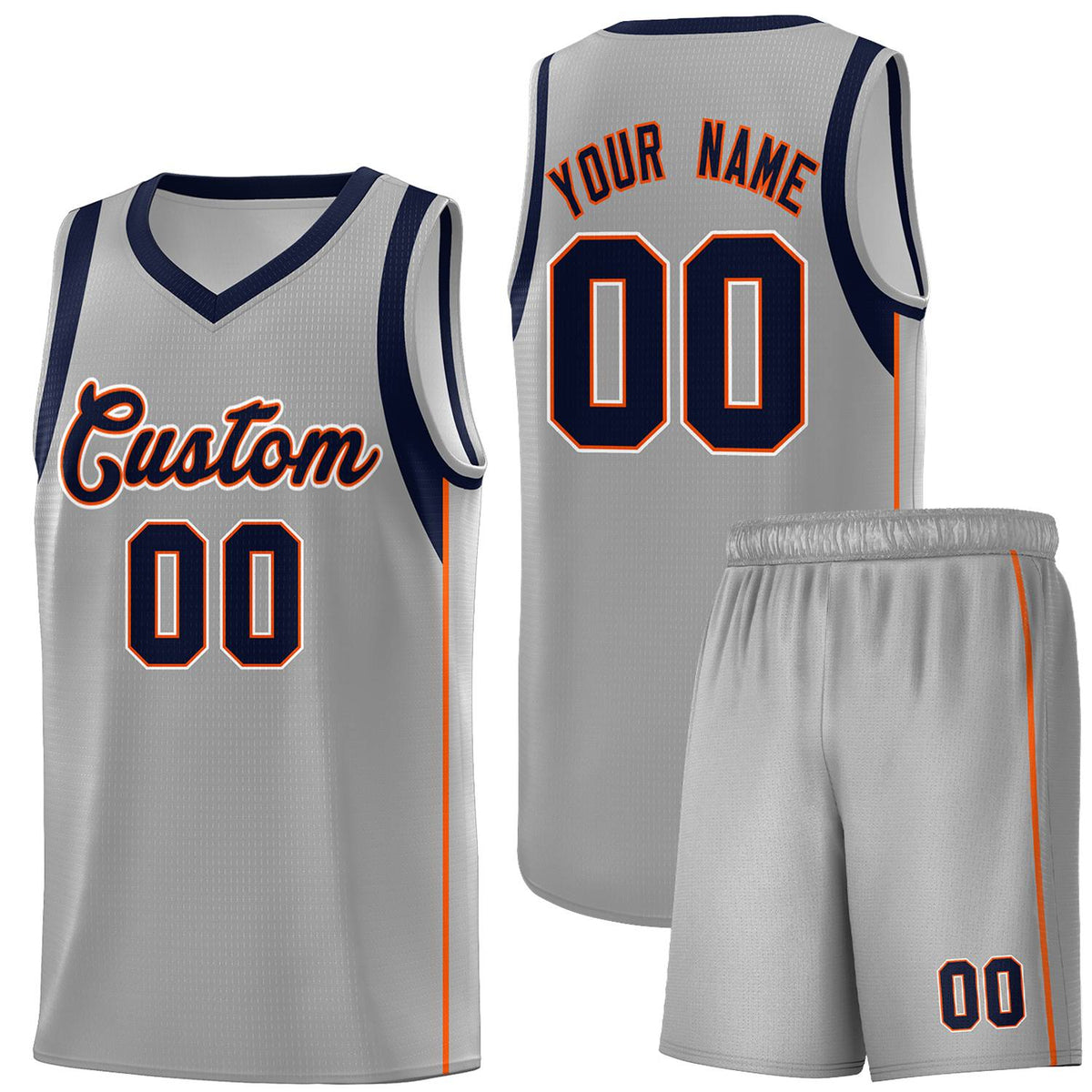 Custom Gray Navy-Orange Sleeve Color Blocking Classic Kits Sports Uniform Basketball Jersey |KXKSHOP