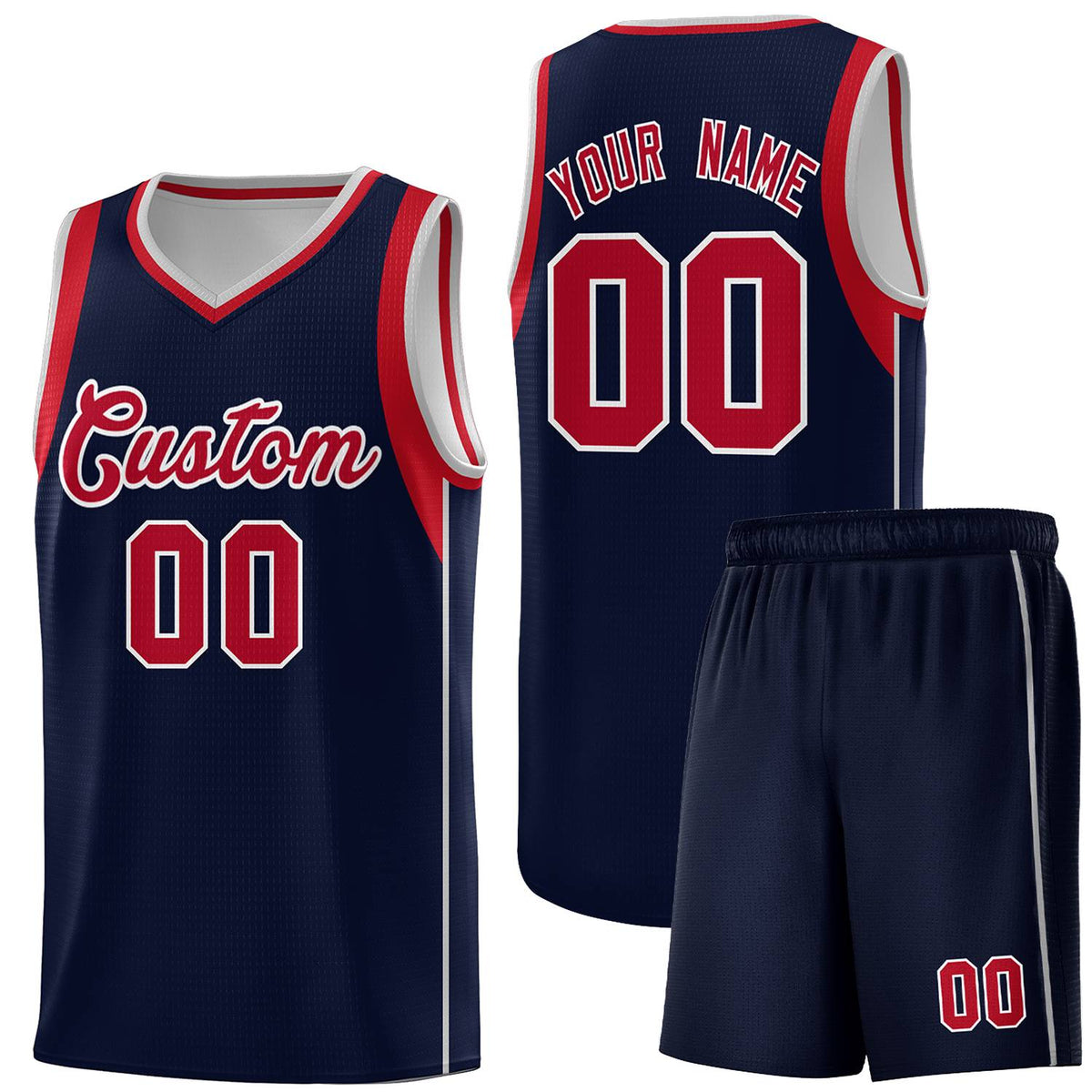 Custom Navy Red-Gray Sleeve Color Blocking Classic Kits Sports Uniform Basketball Jersey |KXKSHOP
